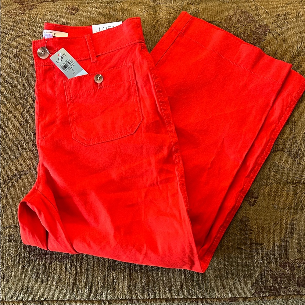 LOFT The Palmer Cropped Wide Leg Pants 2P Red Linen Blend Trousers
